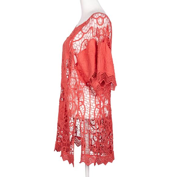 XCVI Coral Crochet Tunic Top Beach Cover-Up Size 2 Boho Festival Coastal Fairy - Picture 5 of 8